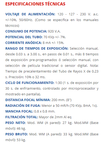 RAYOS X CORIX PARED 70+NG WM-127