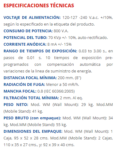 RAYOS X CORIX  PISO 70 + NG MM-127