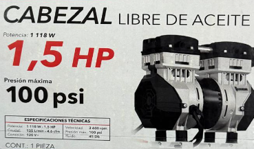 CABEZA COMPRESOR LIBRE DE ACEITE 1.5HP SILVERLINE